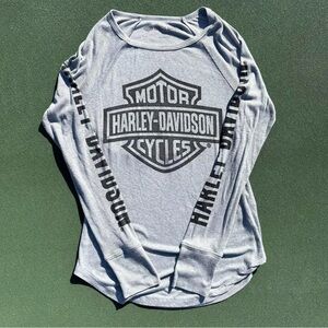 Harley-Davidson Light Gray and Black Shield Logo Long Sleeve Tee